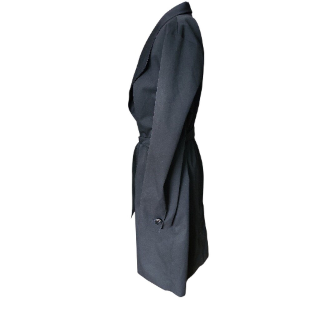 Badgley Mischka Belted Trench Coat Womens M Black Preppy Old Money Minimalist - Picture 2 of 9